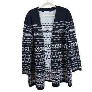 Christopher & Banks Nordic Fair Isle Open Front Cardigan Women's XL B&W Cozy